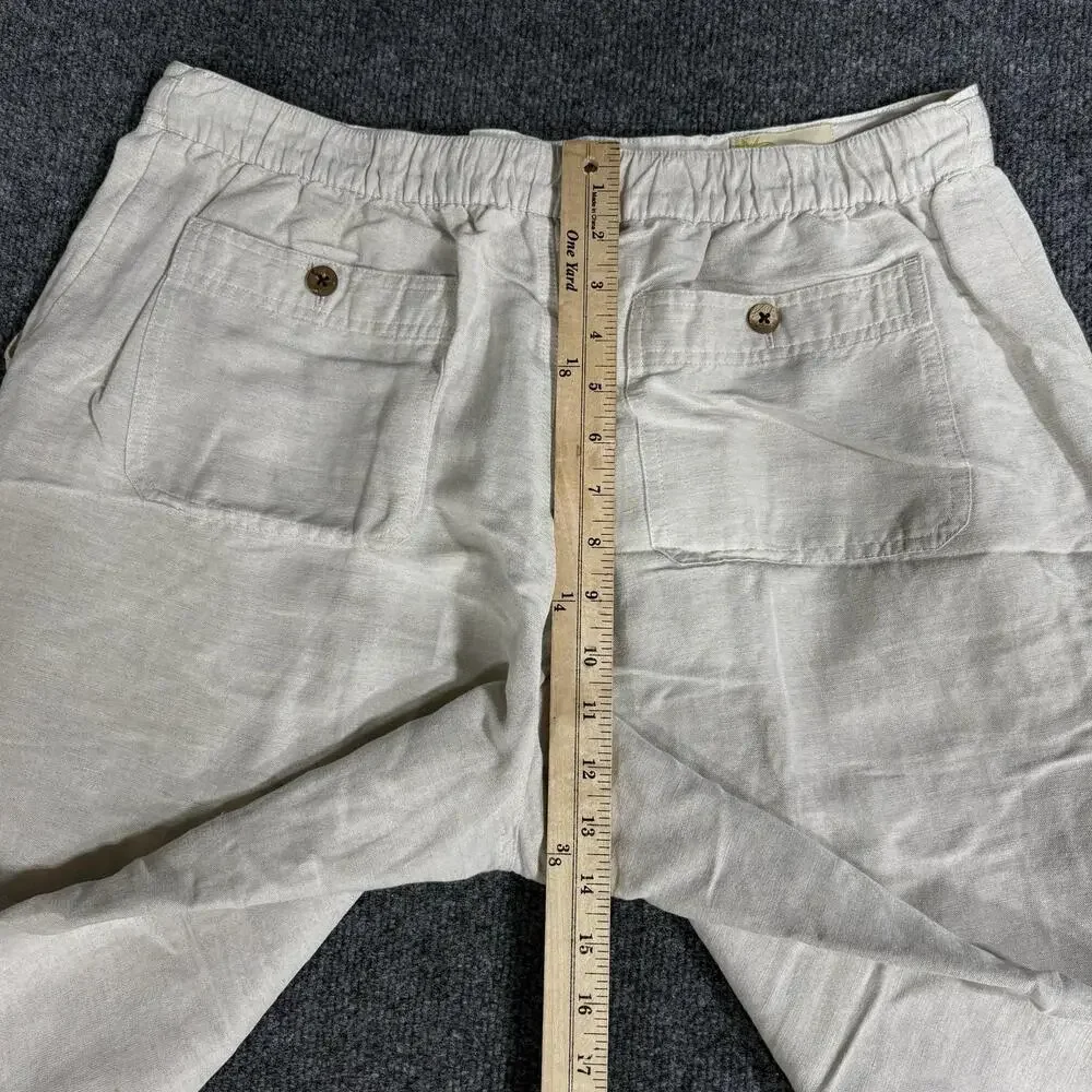 Cubavera Pants Mens 32x26 Beige Linen Blend Drawstring Elastic Waist Casual